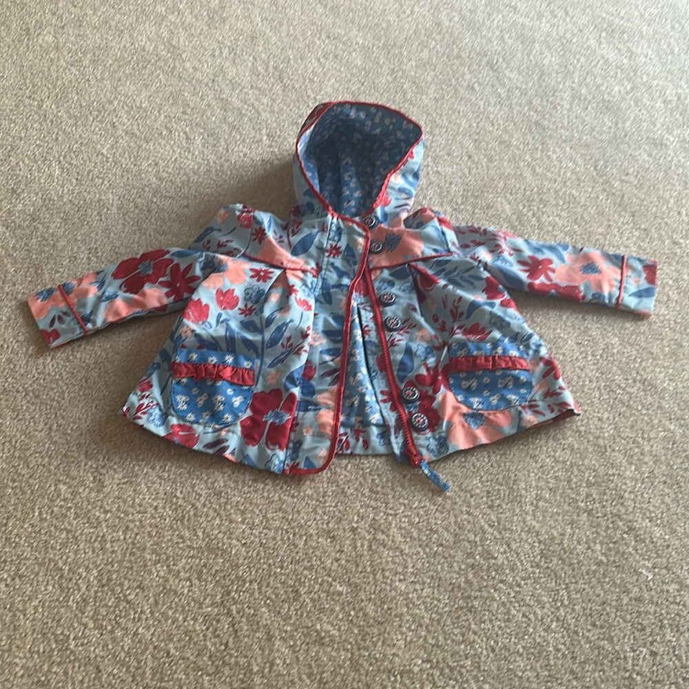Matilda Jane spring jacket size 2 in blue with red/pink/floral print
